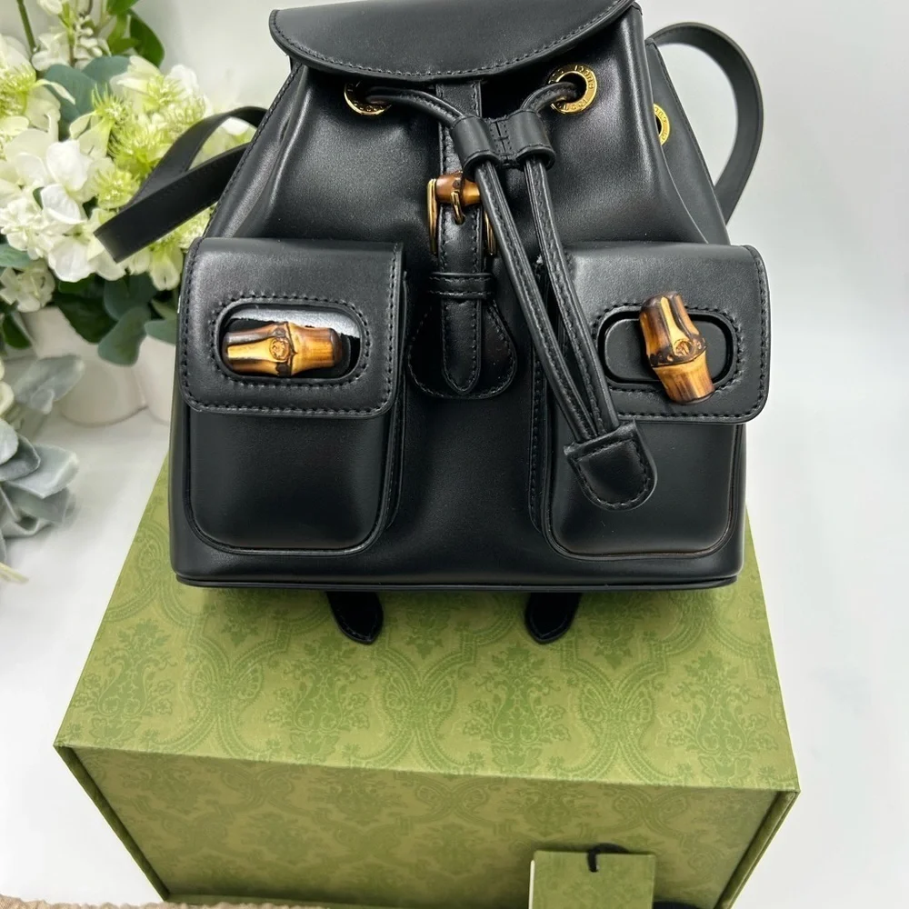 Gucci leather bamboo backpack made in Italy NWT